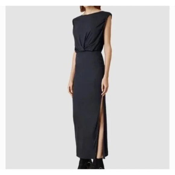 AllSaints Black Sleeveless Maxi Dress with Side Slit - Picture 2 of 4